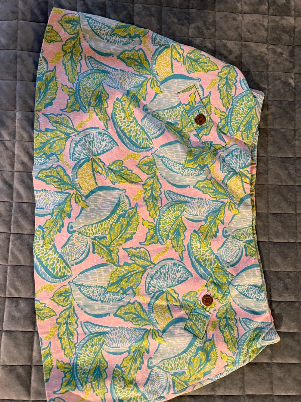 Lilly Pulitzer Floral-Leaf Print Band Skirt in Pink, Aqua & Lime